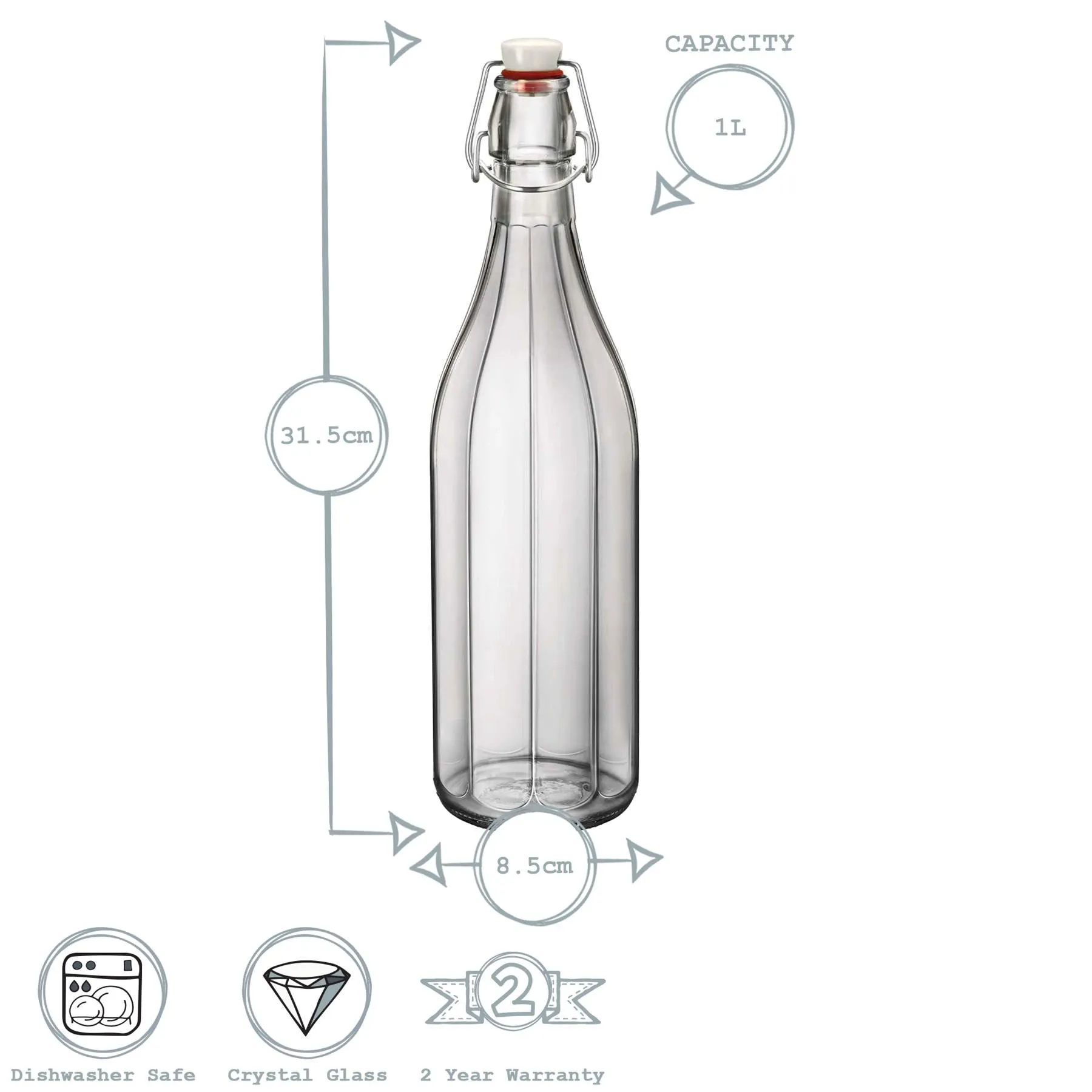 1L Oxford Swing Top Glass Bottle - By Bormioli Rocco