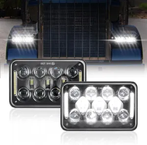 4x6 LED Headlights Rectangular Headlamps with DRL High Low Beam DOT Approved Compatible with Peterbil Kenworth Freightliner Ford Trucks