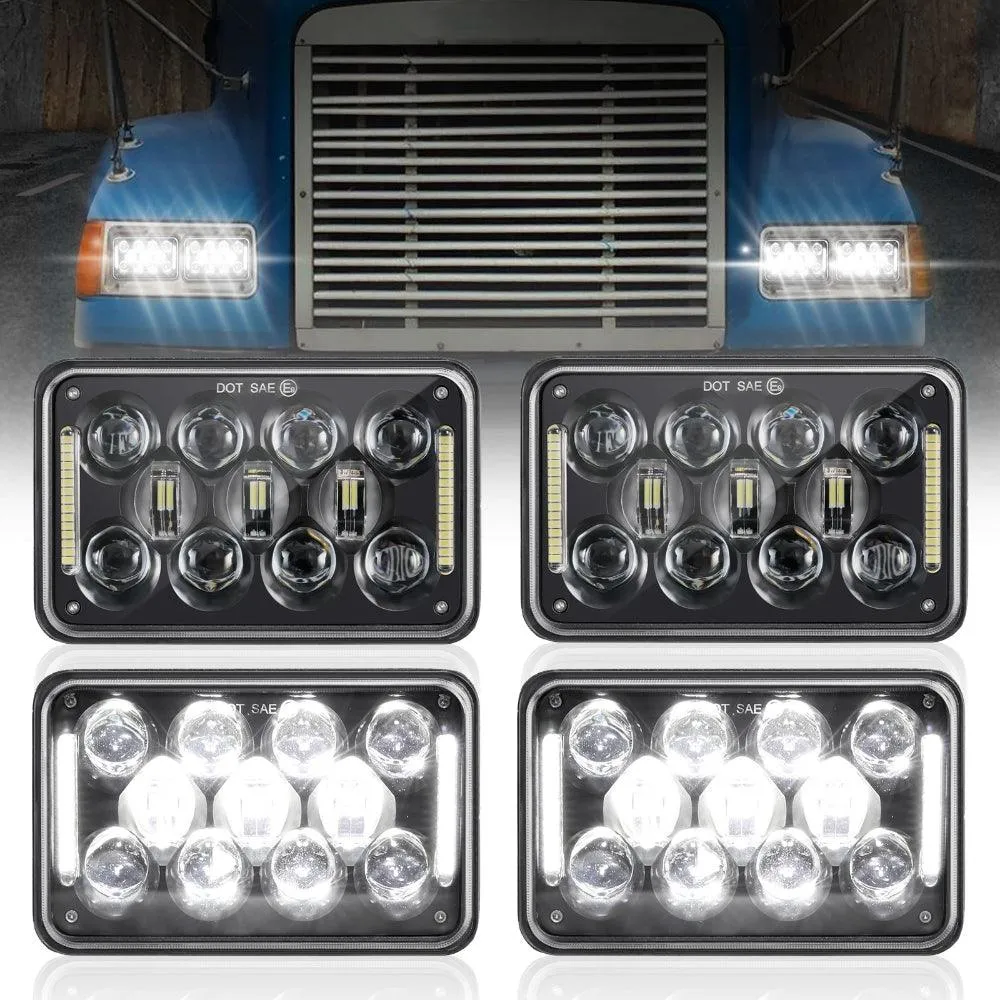 4x6 LED Headlights Rectangular Headlamps with DRL High Low Beam DOT Approved Compatible with Peterbil Kenworth Freightliner Ford Trucks