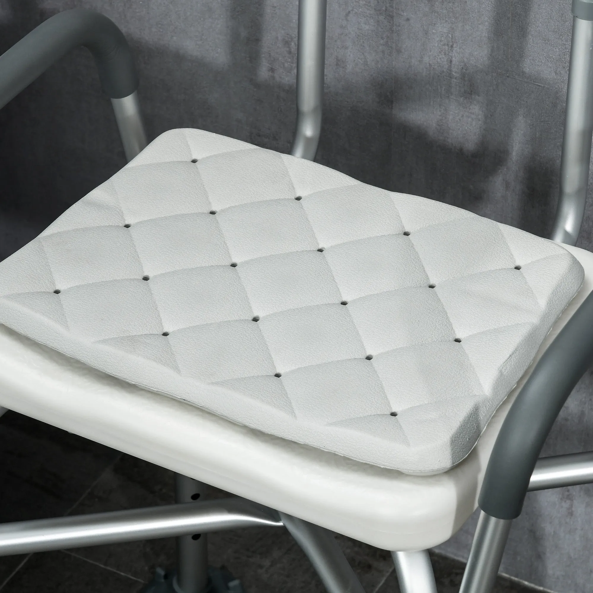 Aluminium Shower Chair with Backs and Arms, Height Adjustable Shower Seat w/ Removable Padded Cushion, Bath Stool, White