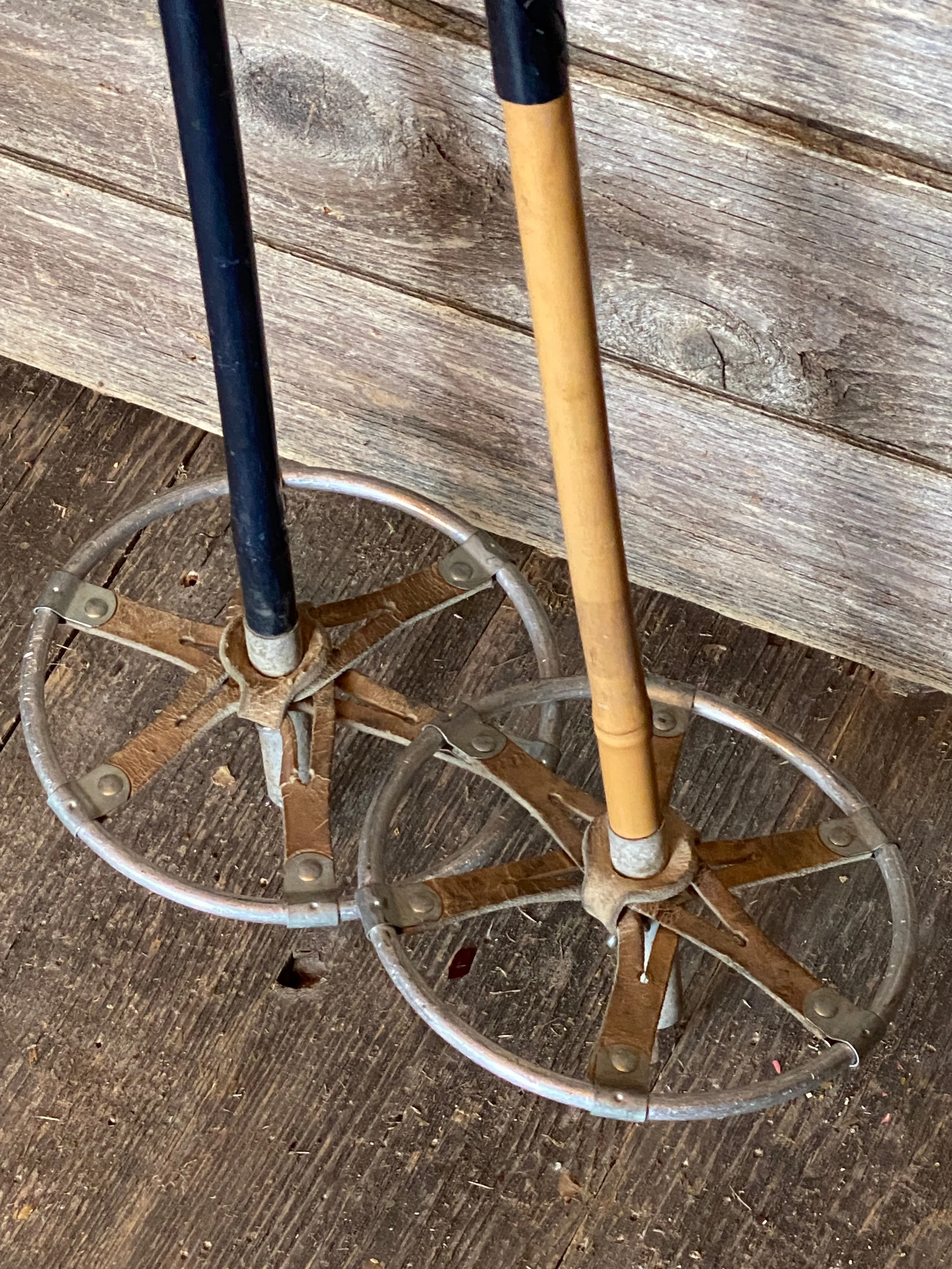 Antique Bamboo Ski Poles with full leather grip