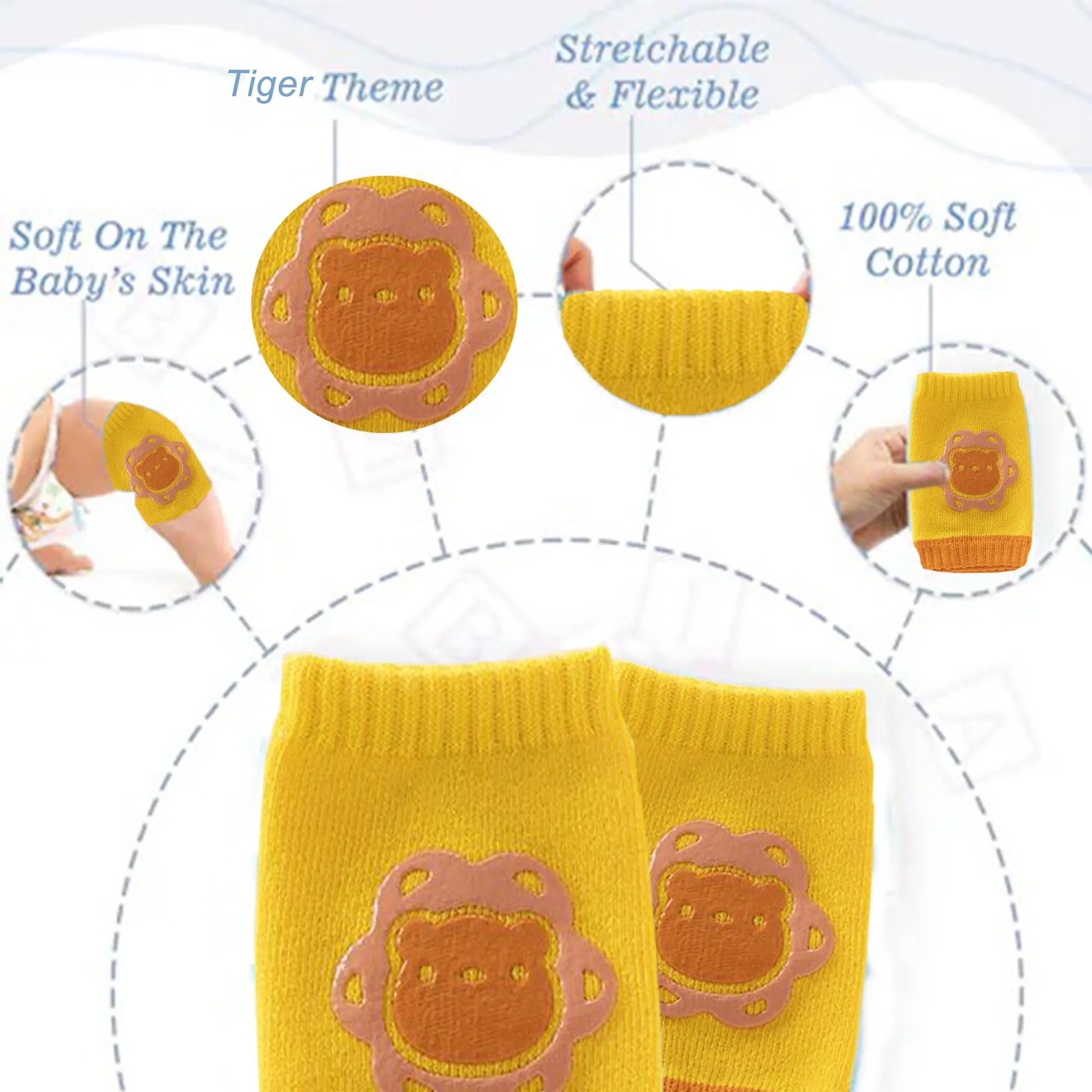 Babymoon Designer Baby Kneepads for Protection Knee Pads for Crawling, Anti-Slip Safety Protector | Tiger Yellow