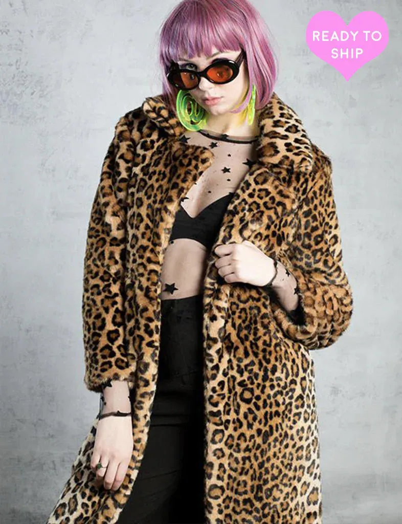 CRUELLA DEVILLE FAUX LEOPARD MAXI COAT • READY TO SHIP •