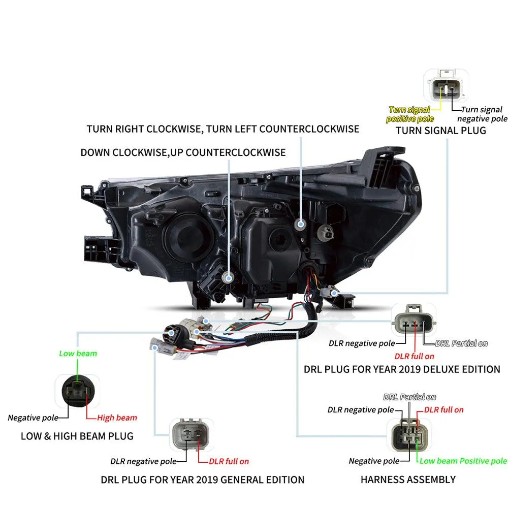 LED Headlight Assembly 2nd Dual Beam Projector Black For 2015-2020 Toyota Hilux SR5 8th Gens (GUN125, GUN126R) Pre-Facelift