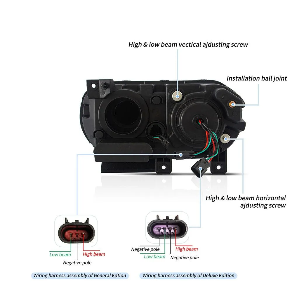 LED Headlight Assembly Dual Beam Projector Black For 2008-2014 Dodge Challenger 3th Gen Pre-Facelift