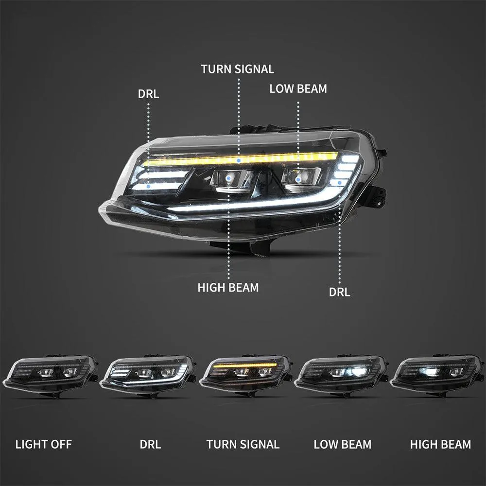 LED Headlight Assembly Dual Beam Projector Black Welcome/Breath & Back and Forth Function For 2016-2018 Chevrolet Camaro & 2019-2024 Camaro ZL1