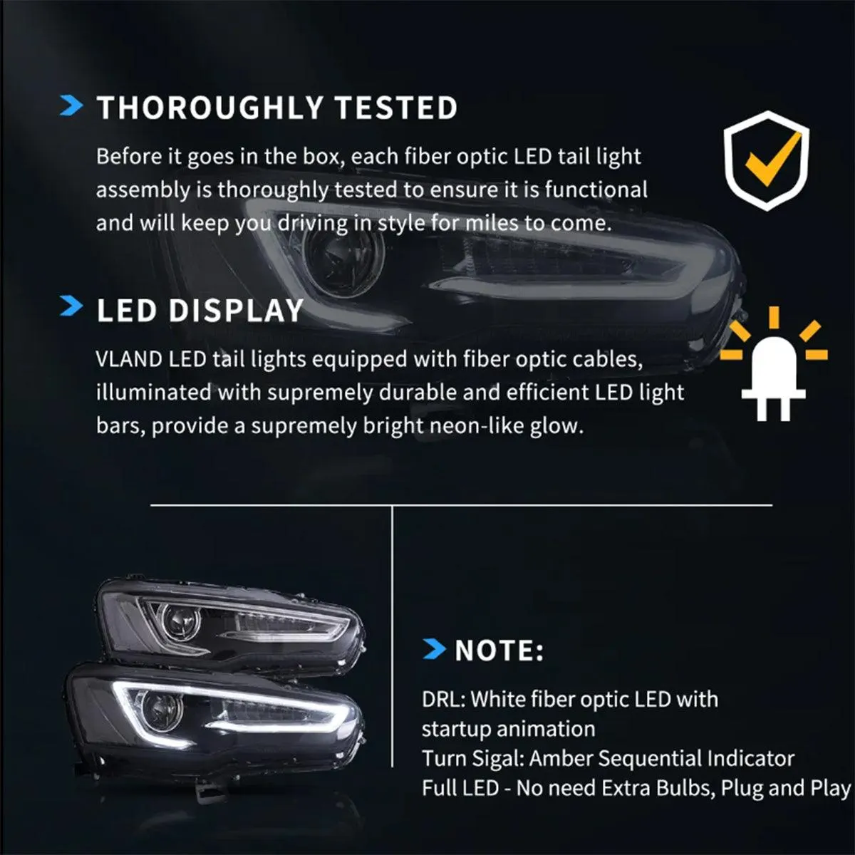 LED Headlight Assembly Dual Beam Projector With Demon Eyes Black For 2008-2017 Mistubishi Lancer 9th Gen Evo X GSR 10th Gen(CZ4A)