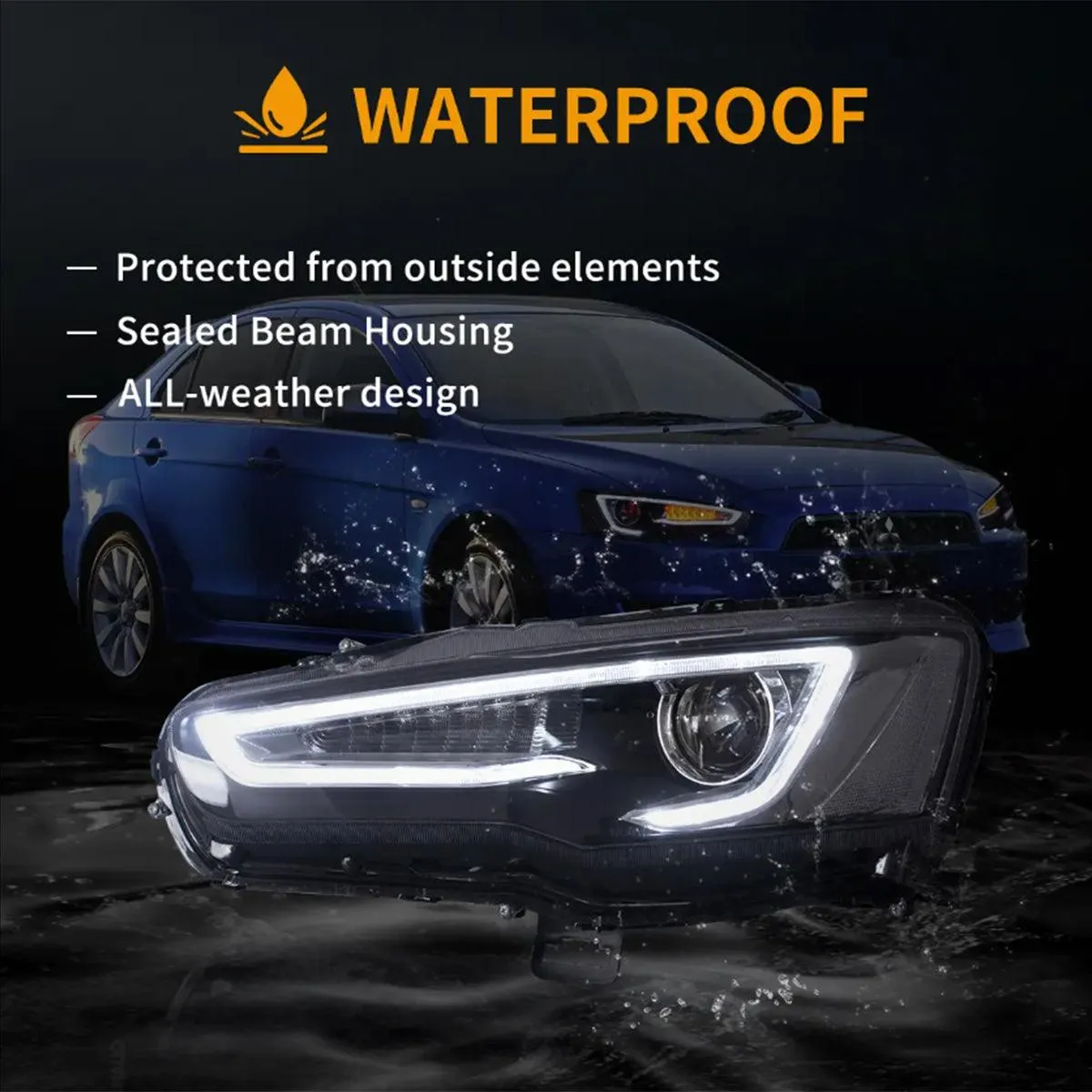 LED Headlight Assembly Dual Beam Projector With Demon Eyes Black For 2008-2017 Mistubishi Lancer 9th Gen Evo X GSR 10th Gen(CZ4A)