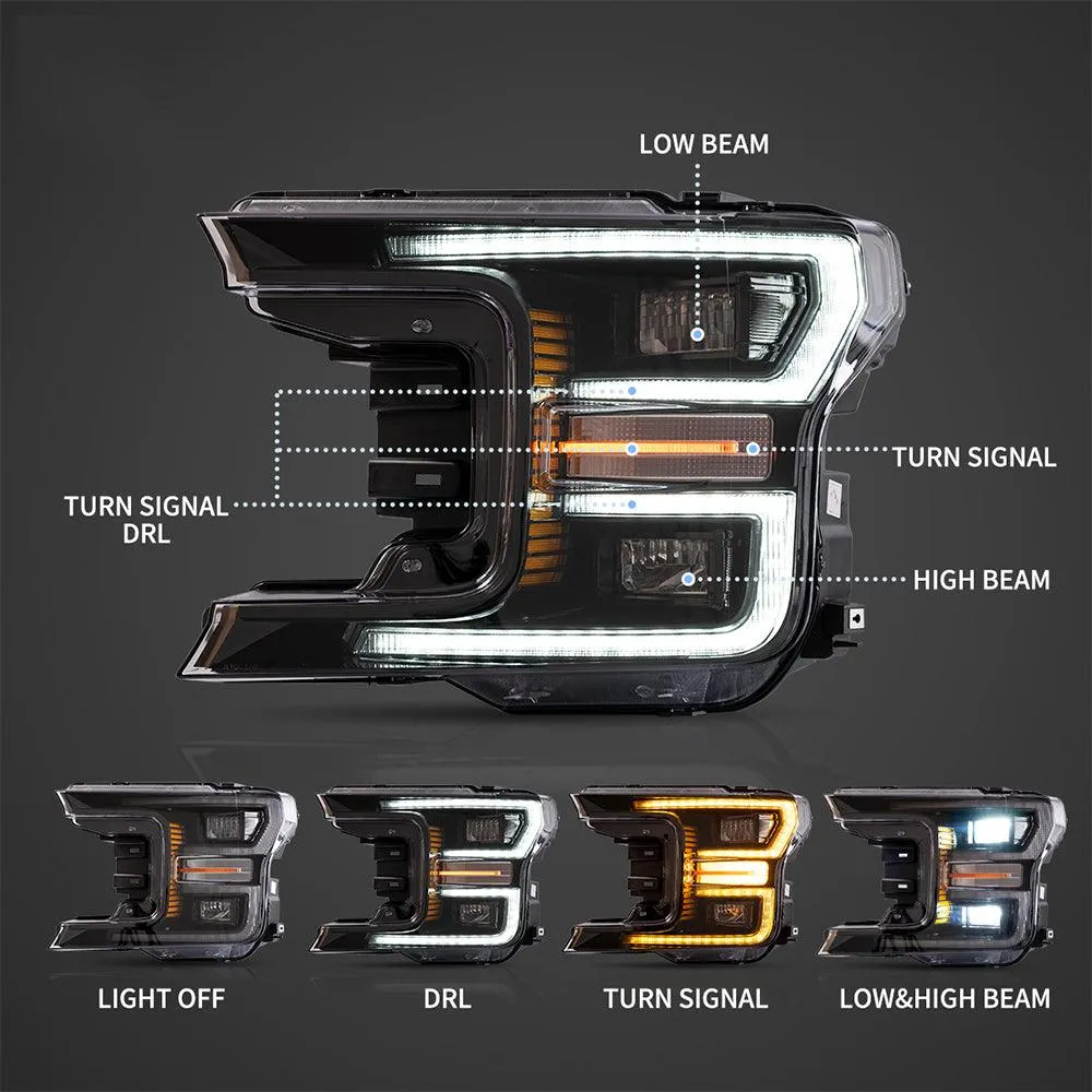 LED Headlight Assembly Dual Beam Projector With Start-up Animation Black/Chrome For 2018-2020 Ford F150 13th Gen