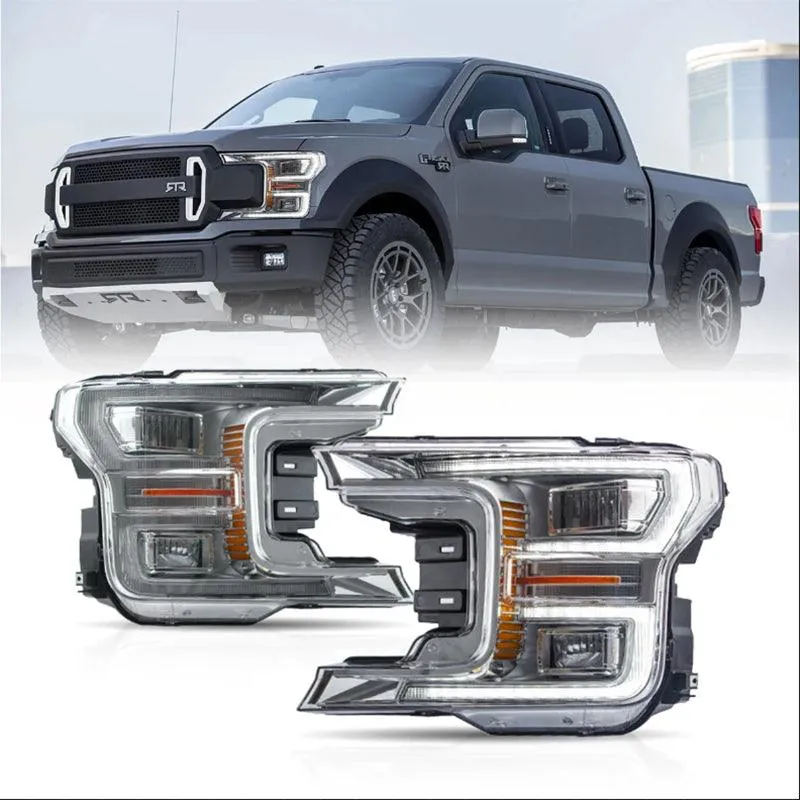 LED Headlight Assembly Dual Beam Projector With Start-up Animation Black/Chrome For 2018-2020 Ford F150 13th Gen