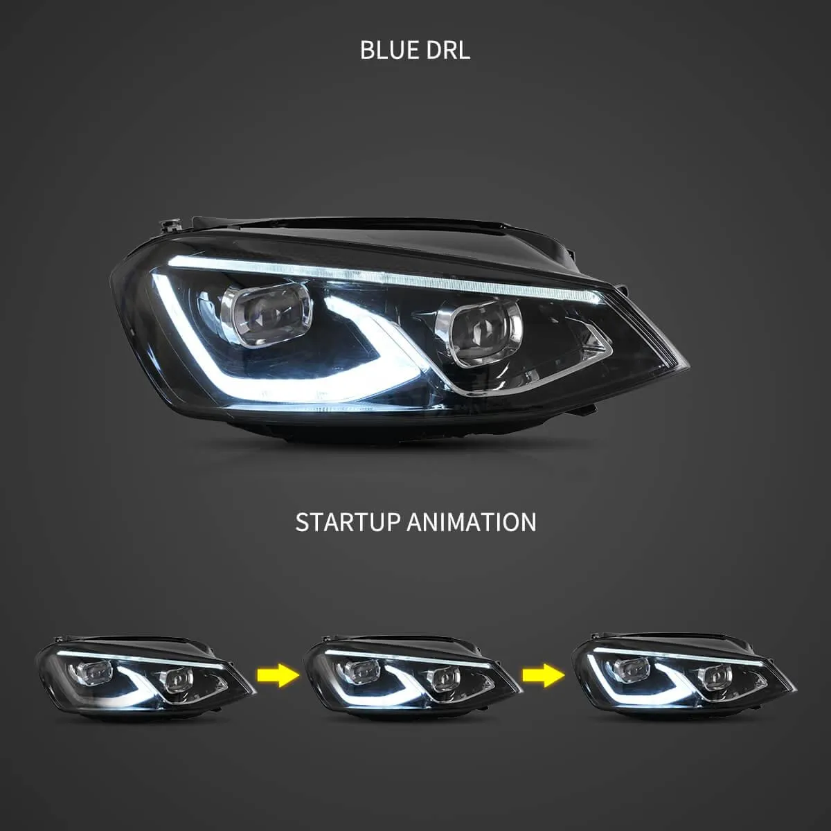 LED Headlight Assembly HID Dual Beam Projector Black For 2014-2017Volkswagen Golf 7th Gen (Mk7, Typ 5G) Hatchback