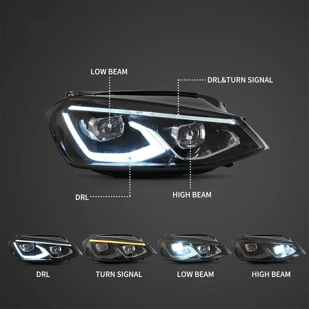 LED Headlight Assembly HID Dual Beam Projector Black For 2014-2017Volkswagen Golf 7th Gen (Mk7, Typ 5G) Hatchback