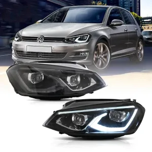 LED Headlight Assembly HID Dual Beam Projector Black For 2014-2017Volkswagen Golf 7th Gen (Mk7, Typ 5G) Hatchback