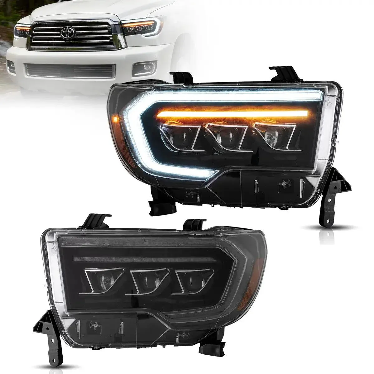 LED Headlight Assembly Matrix Projector Black For 2007-2013 Toyota Tundra 2th Gen (XK50) & 2008-2021 Toyota Sequoia SR5 2th Gen (XK60)