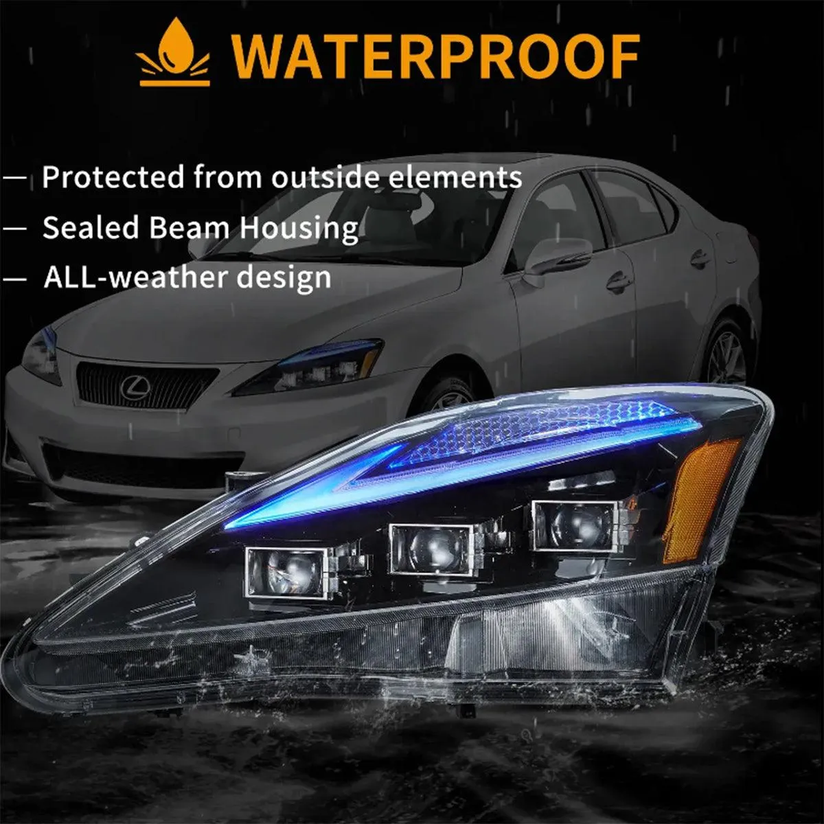 LED Headlight Assembly Matrix Projector With Blue DRL For 2006-2012 Lexus IS250/IS250C/IS350/IS220d & 2008-2014 ISF(XE20)