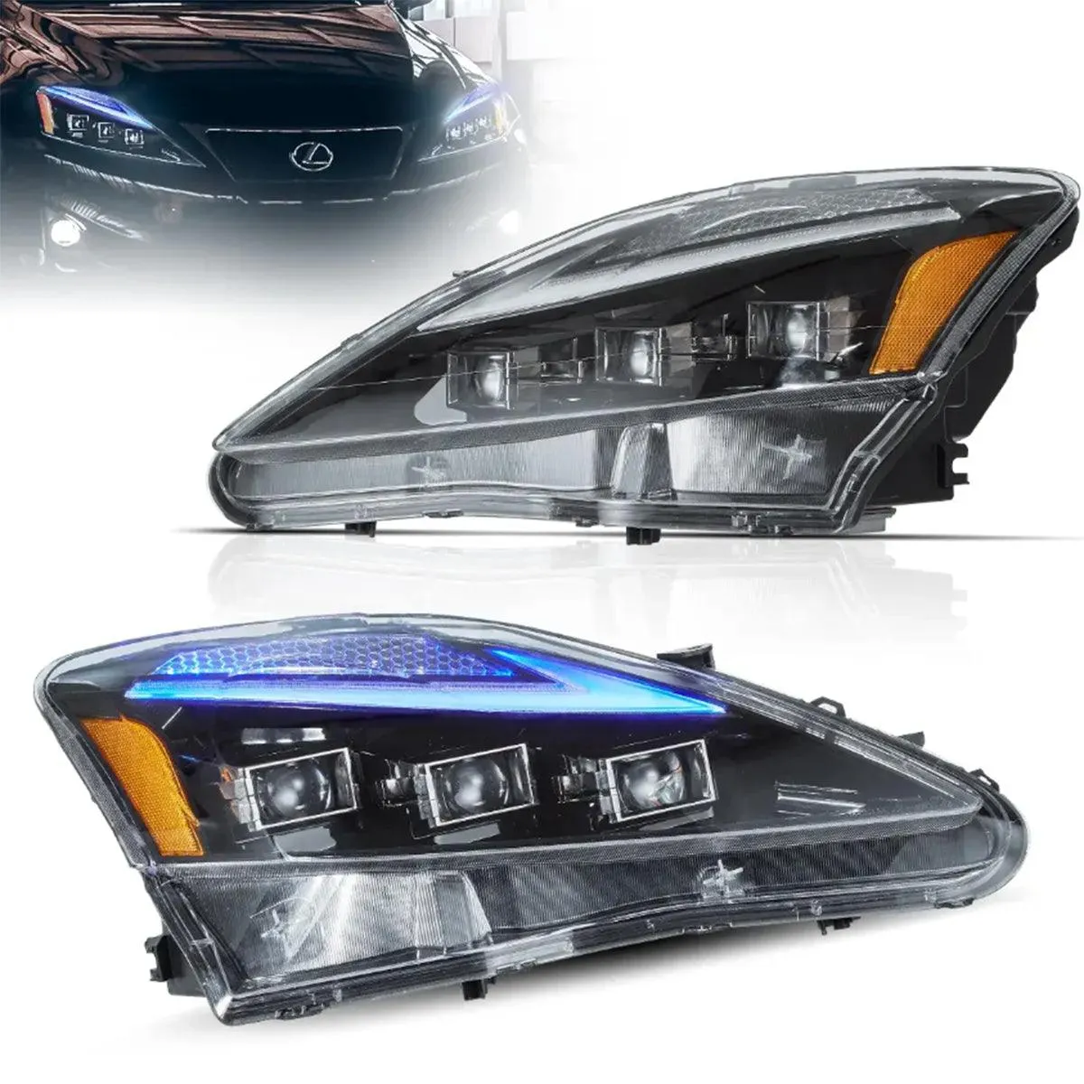 LED Headlight Assembly Matrix Projector With Blue DRL For 2006-2012 Lexus IS250/IS250C/IS350/IS220d & 2008-2014 ISF(XE20)