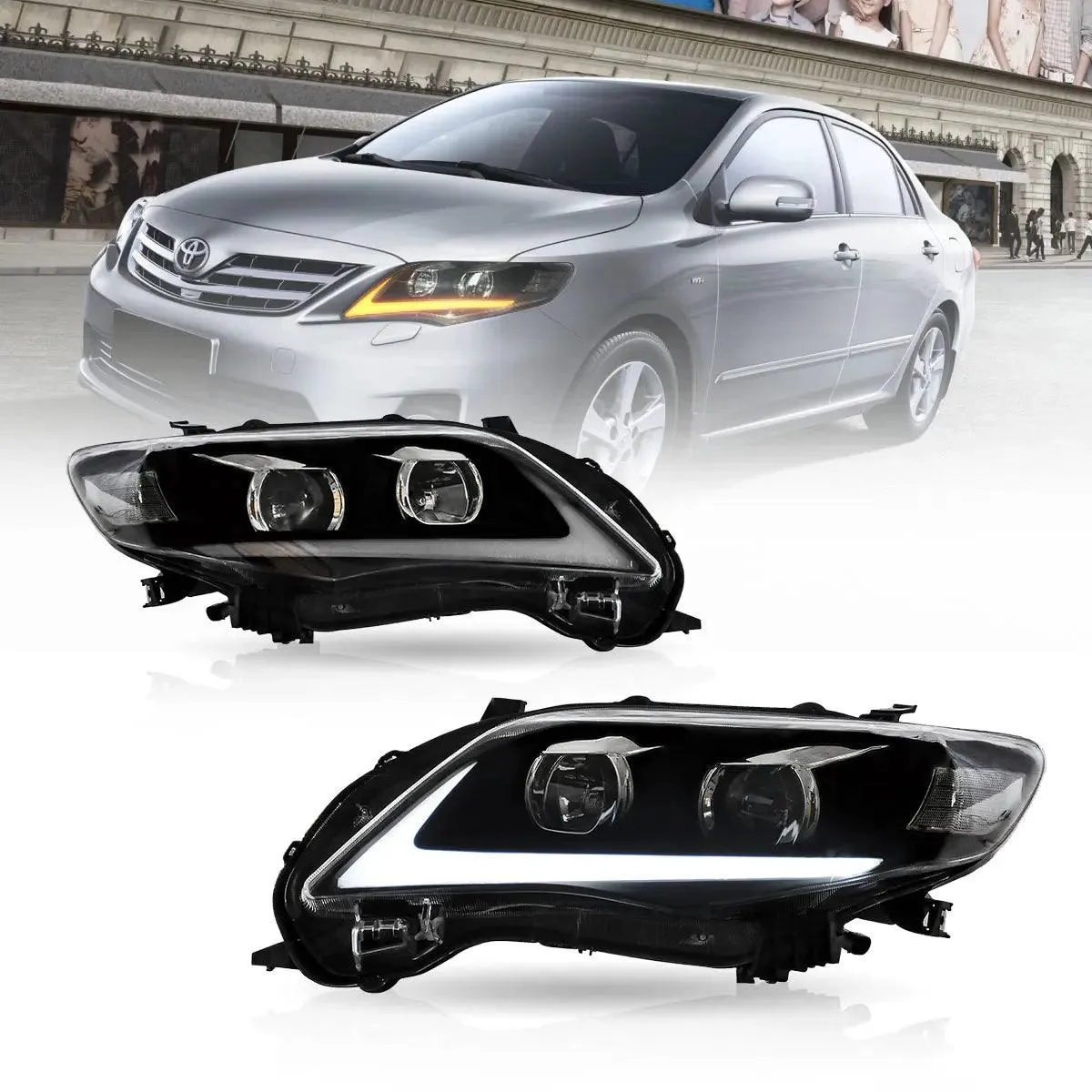 LED Headlight Assembly Projector Black For 2011-2013 Toyota Corolla 10th Gen (E140 Wide-Body) Facelift