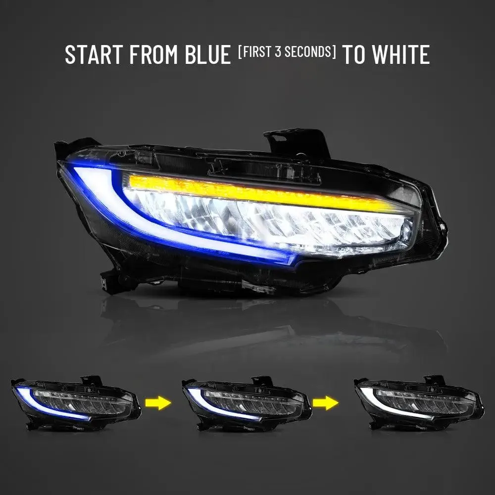 LED Headlight Assembly Reflection Bowl Chrome For 2016-2021 Honda Civic 10th Gen (FC/FK)