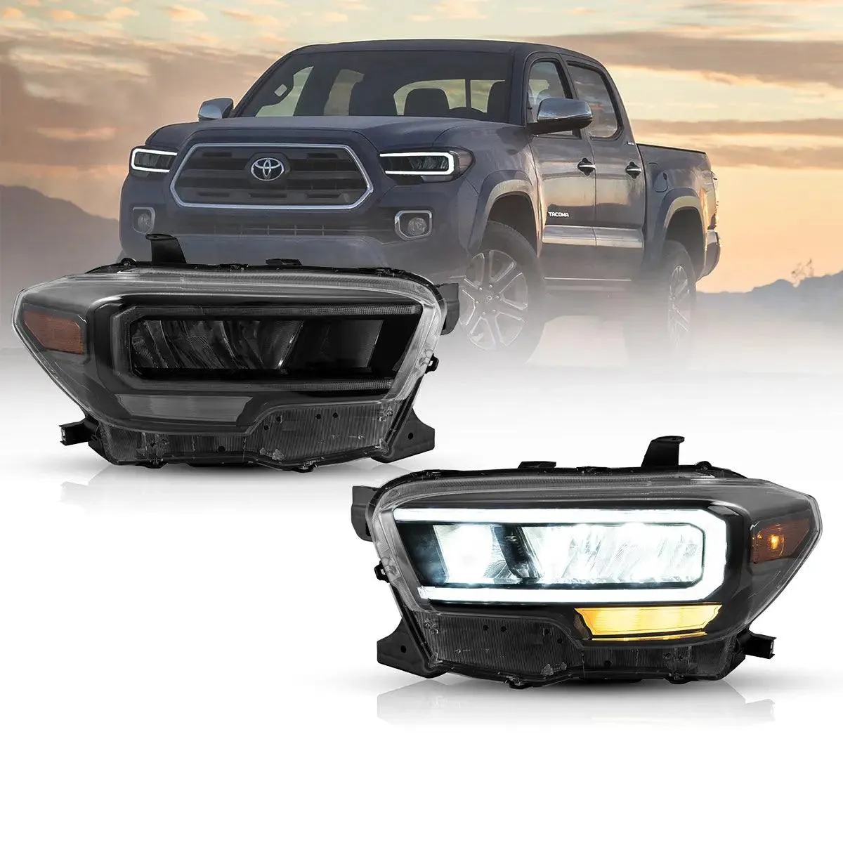 LED Headlight Assembly Reflection Bowl Chrome For 2016-2023 Toyota Tacoma 3th Gen (N300)