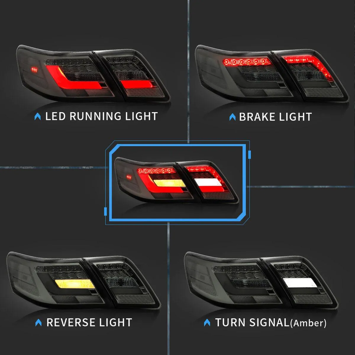 LED Tail Lights Assembly With Amber Turn Signal For 2006-2011 Toyota Camry XV40 Regular Models