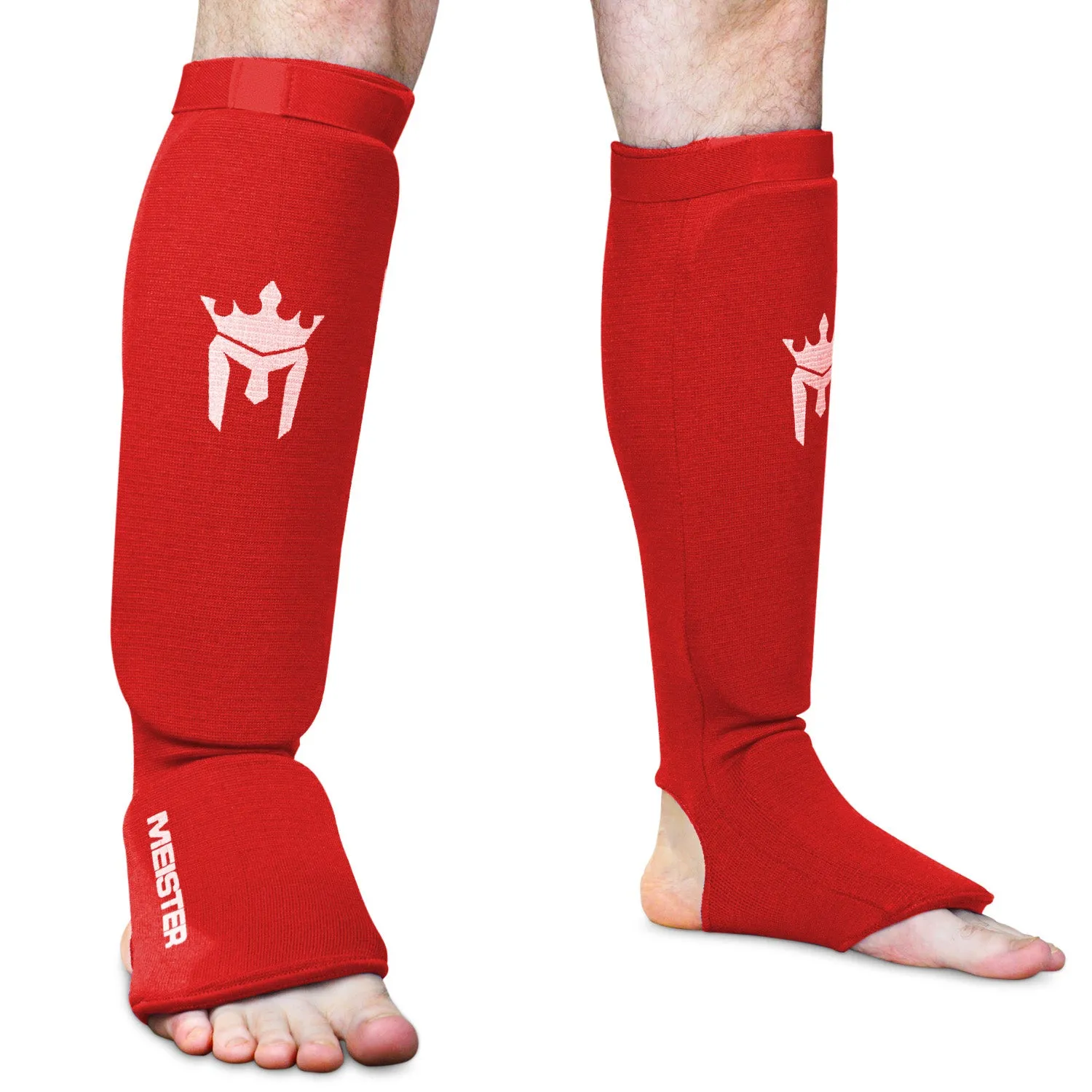 Meister Elastic Cloth Shin & Instep Padded Guards (Pair) - Red