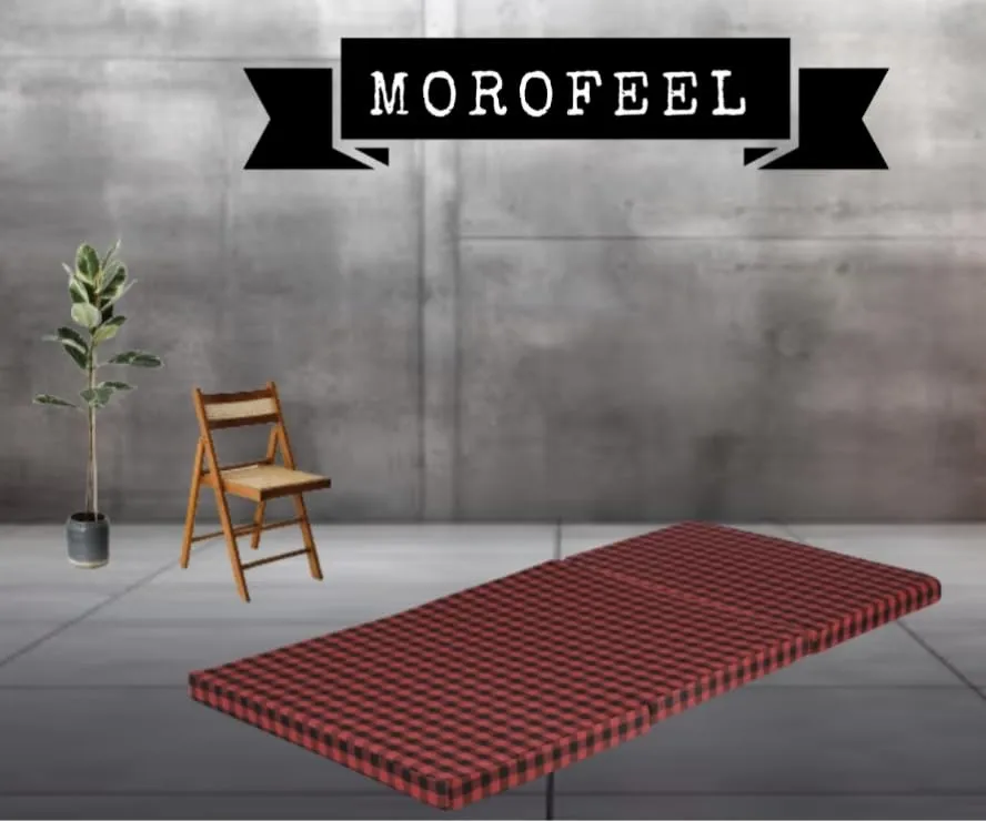 MOROFEEL 3 Inch UHD Foam Three Fold Single Bed Reversible Mattress Red & Black (72 x 35 x 3) || Foldable Lightweight Gadda for Travel Picnic