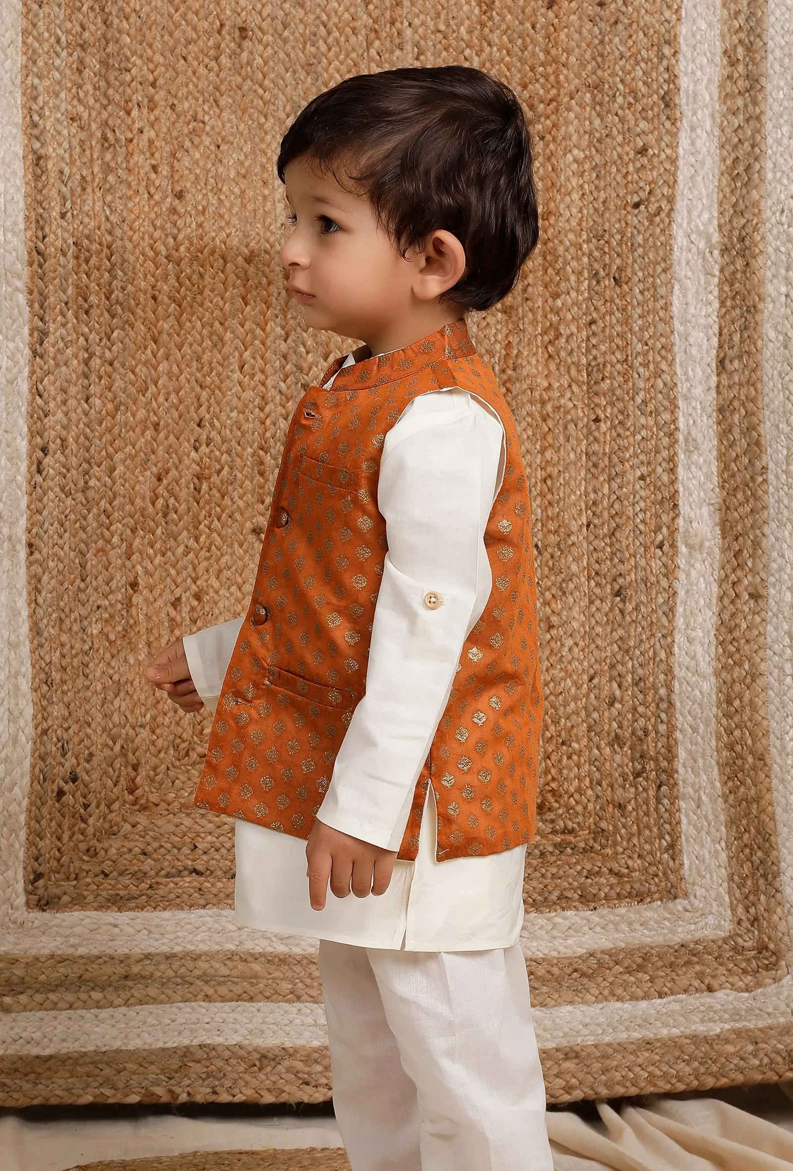 Orange Brocade Nehru Jacket