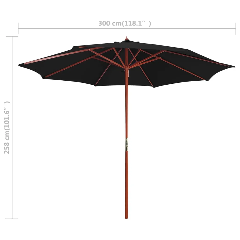 Parasol with Wooden Pole 300x258 cm Black