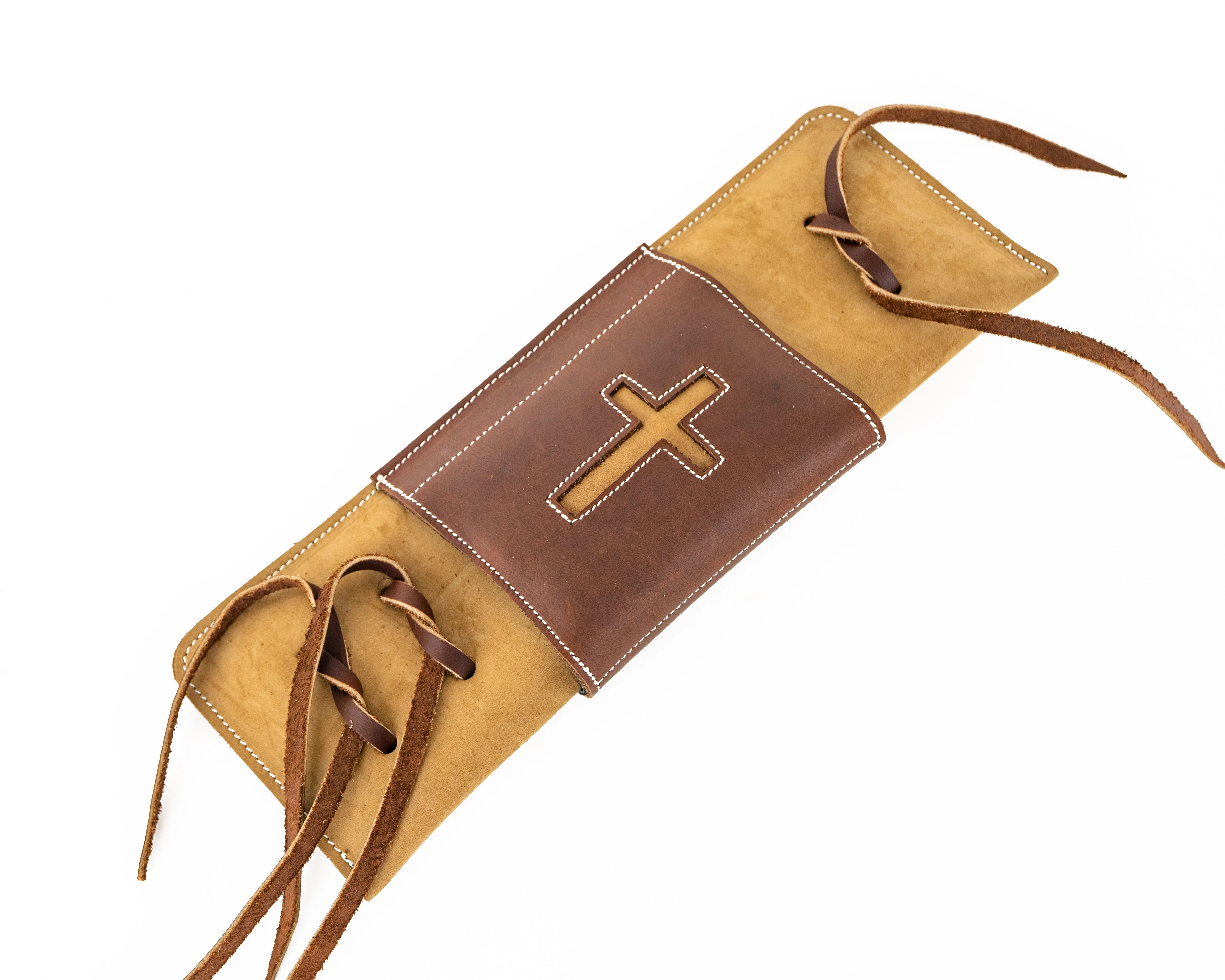 Pro Leather Covered Bull Rope Pad with Cross Inlay - Tan & Brown