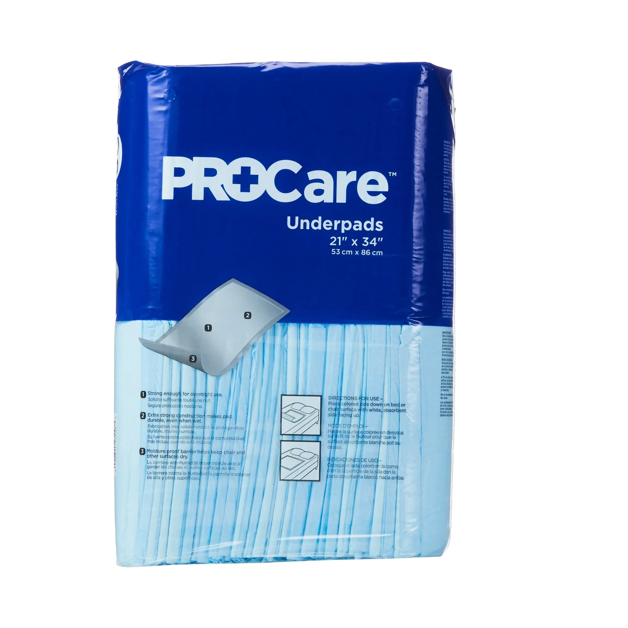 ProCare Incontinence Underpads, Moisture-Proof, Absorbent, Comfortable, Blue