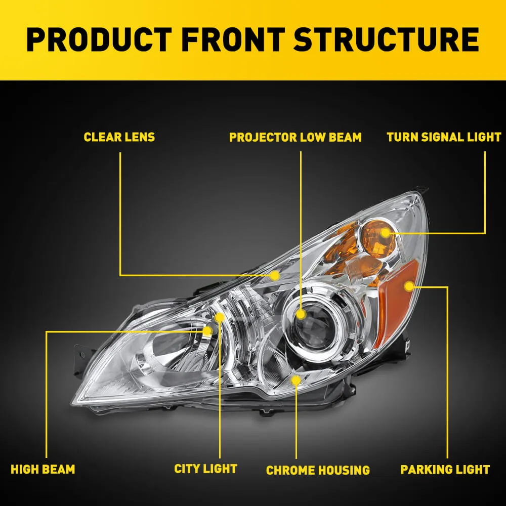 Projector Headlight Assembly Compatible with 2010-2014 Subaru Legacy, 2010-2014 Subaru Outback Left   Right Pair Headlamps Assembly