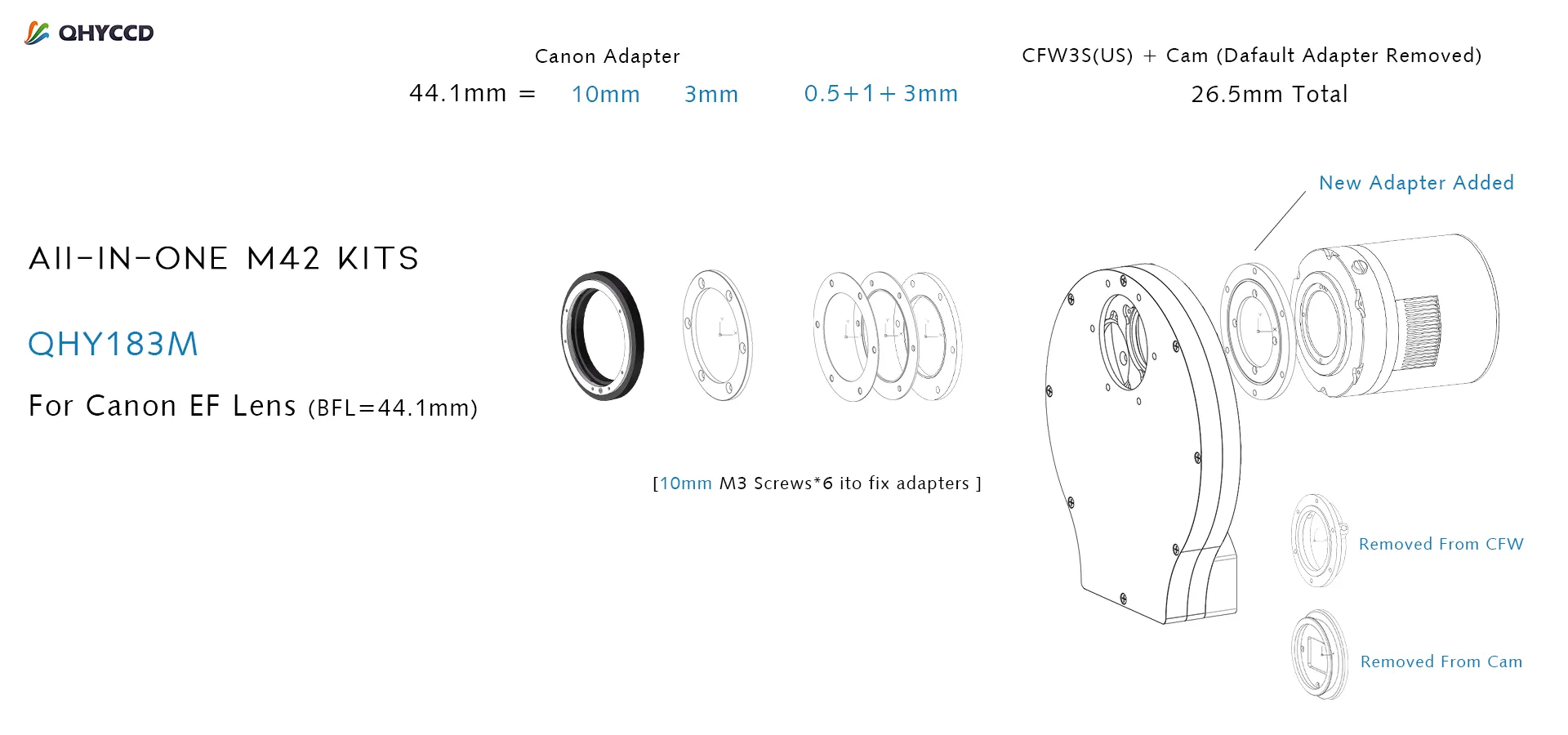 QHY Adapter Kit M42 All-In-One Kit for QHY183M