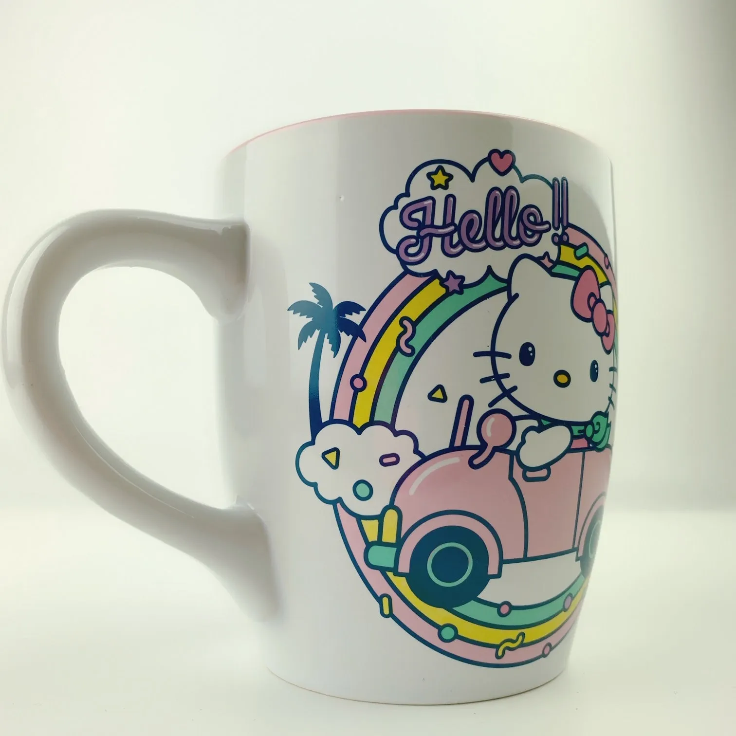 Sanrio Hello Kitty Driving Rainbow on Sprinkle Tall Big Mug - Pink