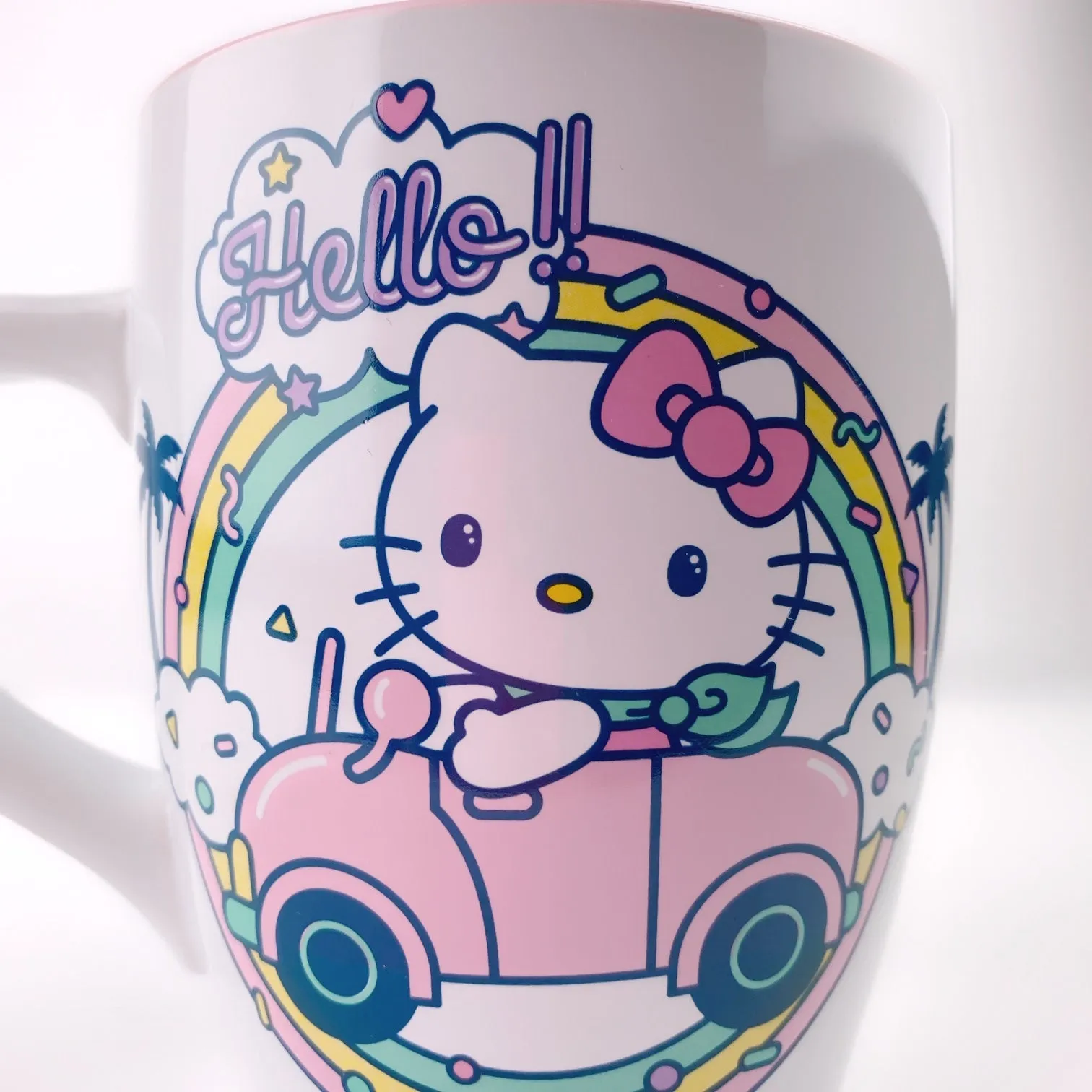 Sanrio Hello Kitty Driving Rainbow on Sprinkle Tall Big Mug - Pink