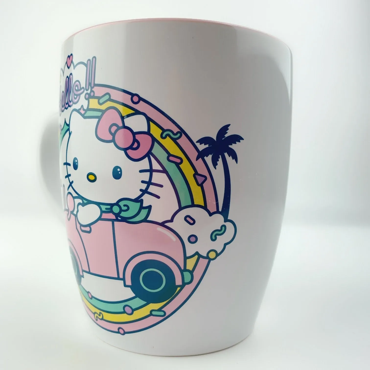 Sanrio Hello Kitty Driving Rainbow on Sprinkle Tall Big Mug - Pink