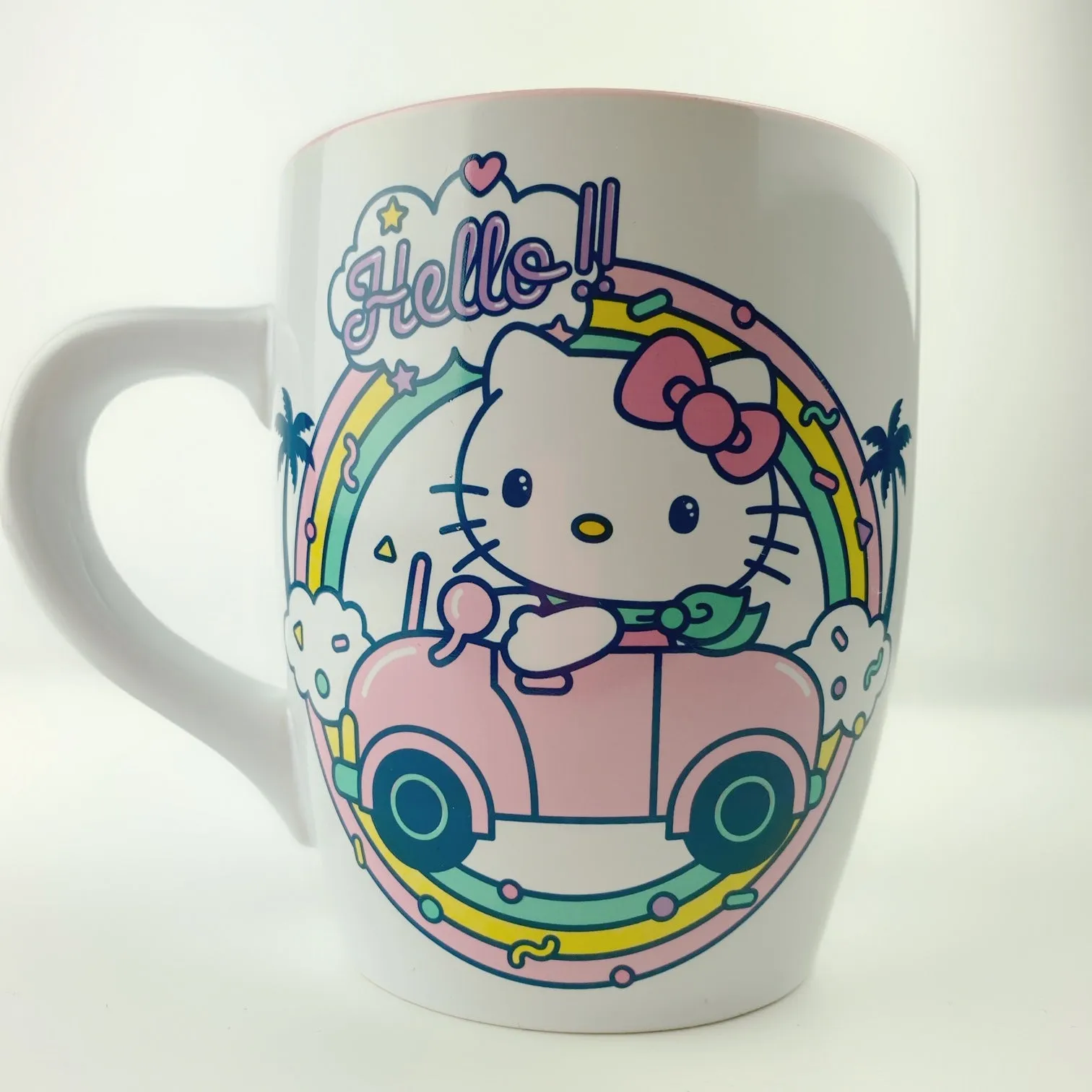 Sanrio Hello Kitty Driving Rainbow on Sprinkle Tall Big Mug - Pink