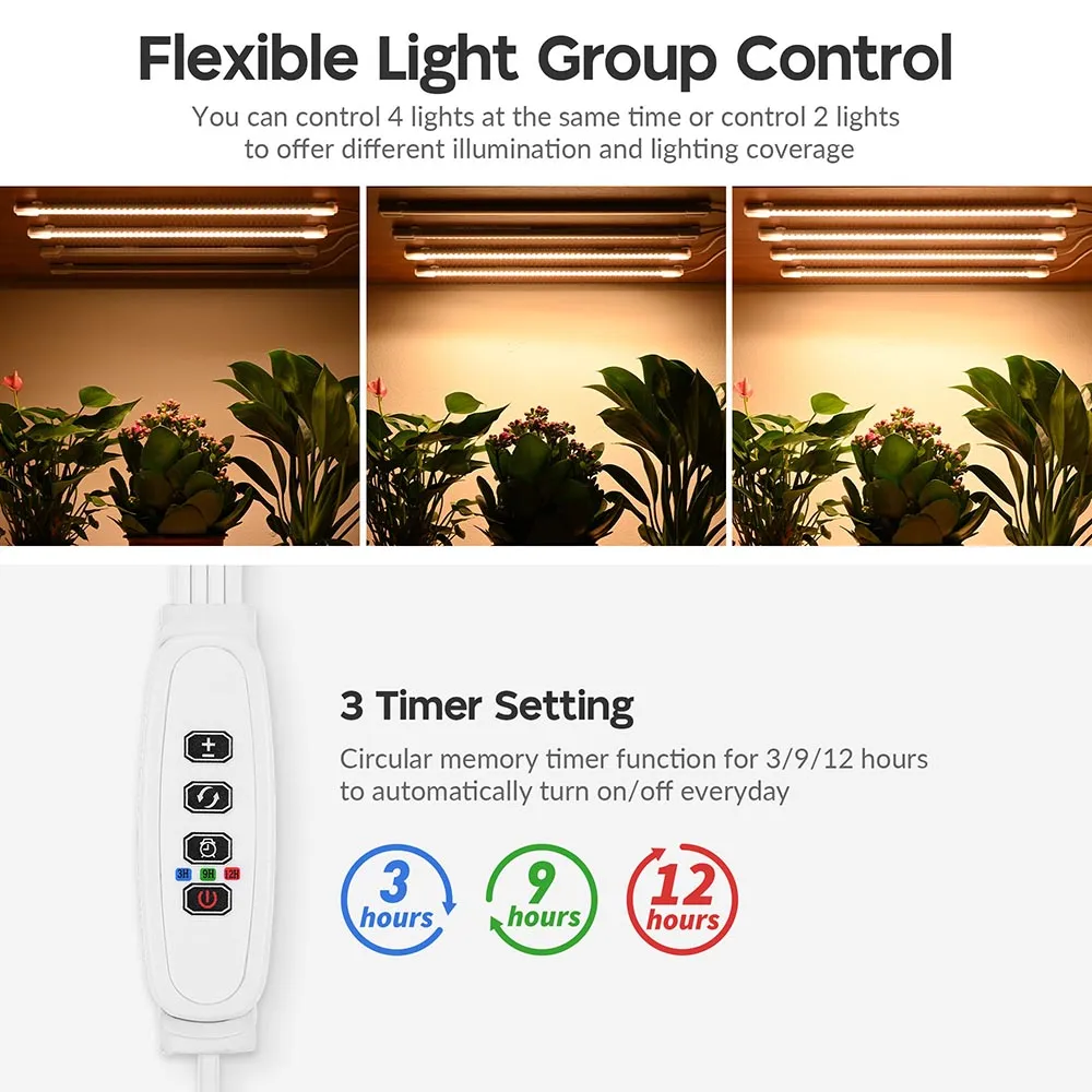 TheLAShop Full Spectrum LED Grow Light for Indoor Plants with Timer 4-Strips