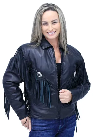 V Fringed Leather Motorcycle Jacket for Women #L452ZFB