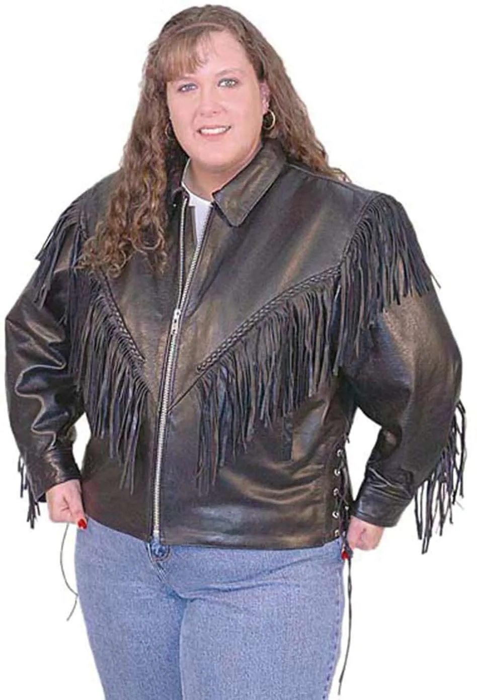 V Fringed Leather Motorcycle Jacket for Women #L452ZFB