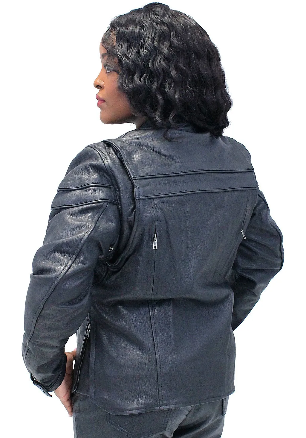 Vented Scooter Leather Motorcycle Jacket for Women #L162NZ ()